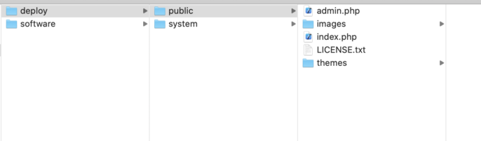 Mac OS screenshot showing system and public in deploy directory as siblings