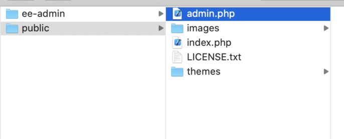 Mac OS Screenshot showing system and ee-admin as directory siblings.