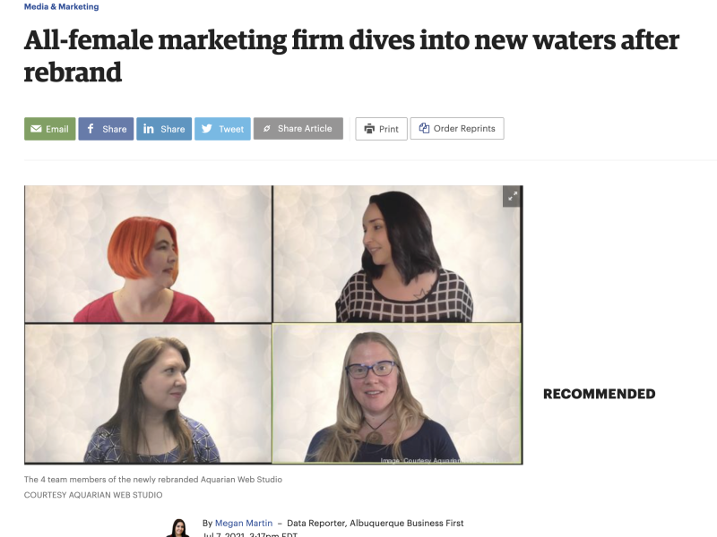 Aquarian Web Studio featured in the Albuquerque Business Journal Image