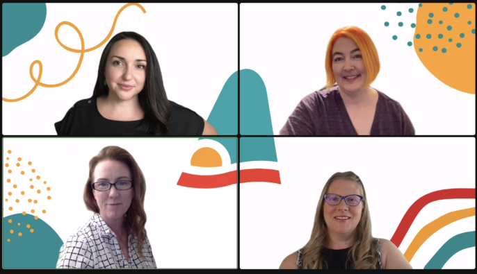 4-up zoom call featuring all faces of Aquarian Web Studio